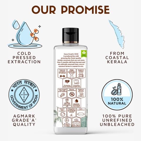 COCO CRUSH Cold pressed Coconut Oil for Hair, Face, & Skin, Pure & Natural Carrier Oil Hair Oil (200 ml) - Image 6