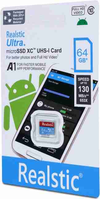 Realstic 64GB Memory card A1 64 GB MicroSD Card Class 10 130 MB/s Memory Card Compatible with Camera, Computer, Gaming Console, Mobile, Tablet - Image 2