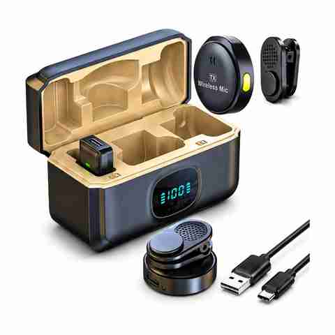 RV Enterprises Q8 Dual Wireless Lavalier Mic, Charging Case, Noise Reduction for Type C Mobile Microphone - Image 5