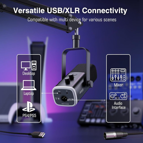 Fifine AM8T Dynamic XLR/USB Gaming Microphone Kit with Headphone