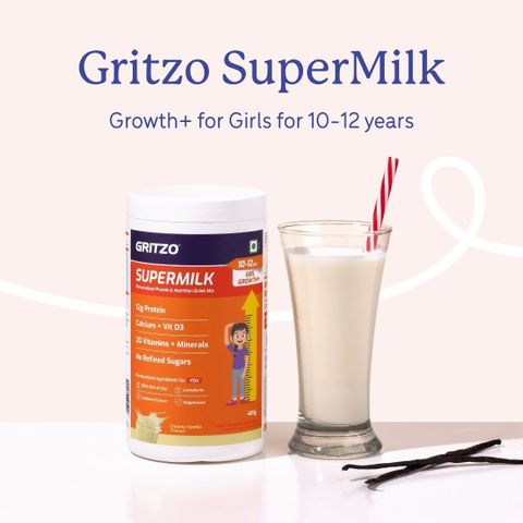 Gritzo SuperMilk Growth+ Girls 10-12y, 12g Protein, Creamy Vanilla - Image 4