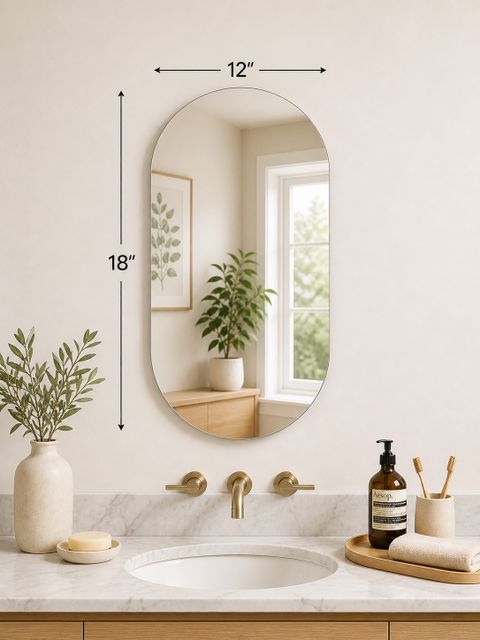 LUPPRA 12 X 18 Inches Frameless Decorative Capsule Wall Mount Mirror Bathroom Mirror (Semi Curved Finish : Polished) - Image 7