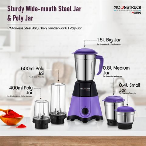 Moonstruck Lavex 5 Jar Mixer Grinder 750W Purple - Image 6