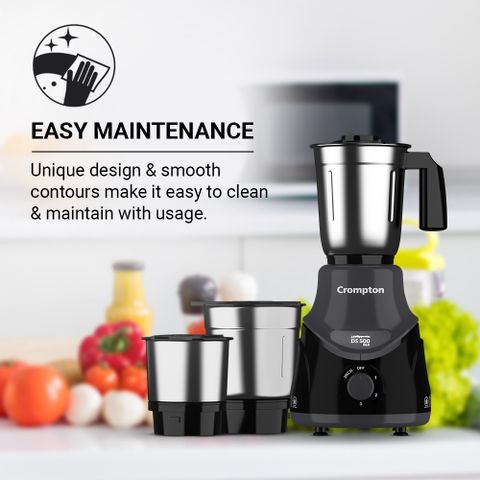 Crompton DS 500 W Mixer Grinder (ACGM-DS500W3J BLK-ACGM-DS500WBLKX | 3 Jars | Black & Grey) - Image 7