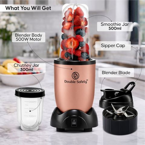 Double Safety 500W Mixer Grinder, 2 Jars, Brown - Image 4