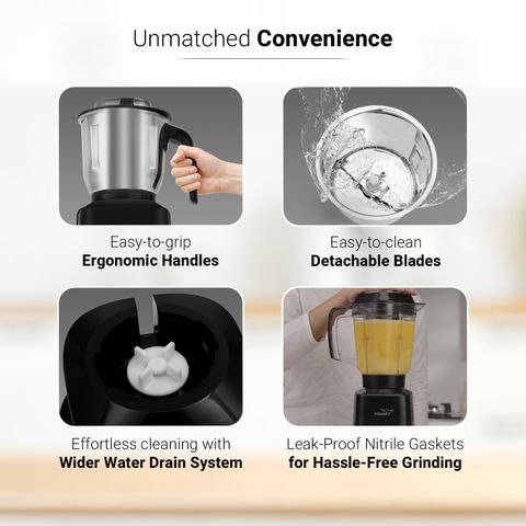 V-Guard Citius Plus 750W Mixer Grinder, 5 Jars, Black - Image 8
