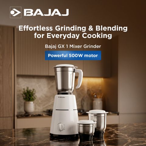 Bajaj GX 1 500W Mixer Grinder, 3 Jars, White - Image 6