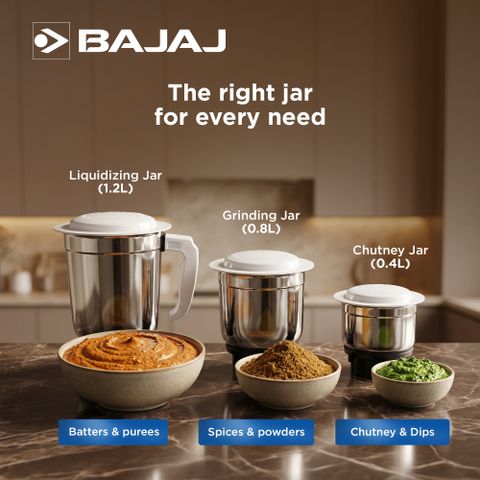 Bajaj GX 1 500W Mixer Grinder, 3 Jars, White - Image 8