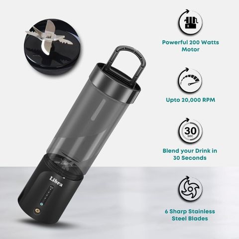 LIBRA 200W USB Rechargeable Portable Blender, 450ml, Black - Image 7