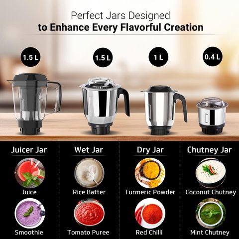 V-Guard Citius Plus 750W Mixer Grinder, 5 Jars, Black - Image 5