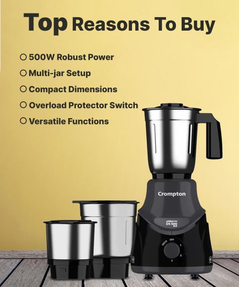 Crompton DS 500 W Mixer Grinder (ACGM-DS500W3J BLK-ACGM-DS500WBLKX | 3 Jars | Black & Grey) - Image 5