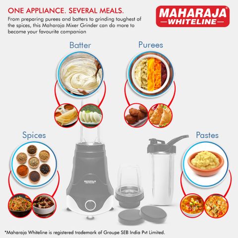 Maharaja Whiteline Mx-280 400W Mixer Grinder, 3 Jars, Black - Image 7