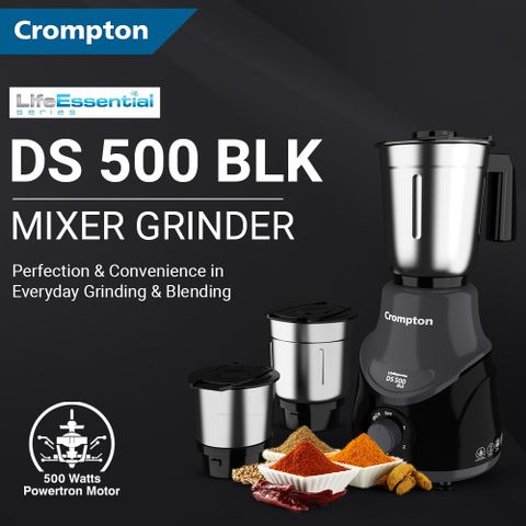 Crompton DS 500 W Mixer Grinder (ACGM-DS500W3J BLK-ACGM-DS500WBLKX | 3 Jars | Black & Grey) - Image 4
