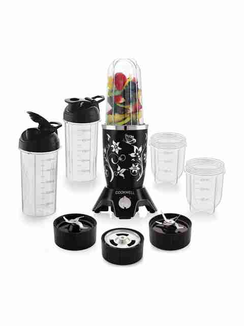 cookwell Bullet 600 W Juicer Mixer Grinder (Push + Knob | 5 Jars | Black Flower) - Image 3