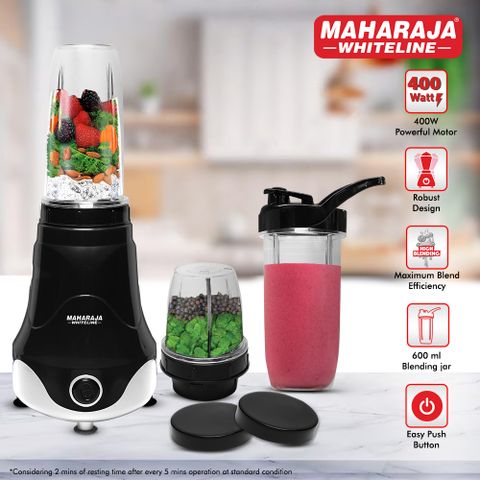 Maharaja Whiteline Mx-280 400W Mixer Grinder, 3 Jars, Black - Image 4