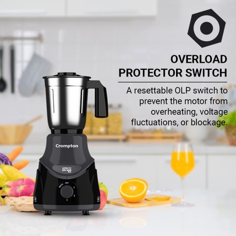 Crompton DS 500 W Mixer Grinder (ACGM-DS500W3J BLK-ACGM-DS500WBLKX | 3 Jars | Black & Grey) - Image 8