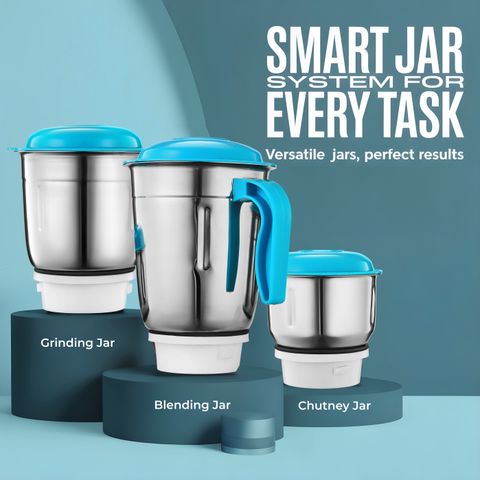 Flipkart SmartBuy Pento Blue 500 W Mixer Grinder (Pento | 3 Jars | Sky Blue) - Image 7