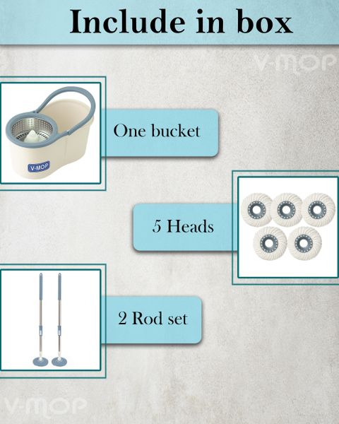 V-MOP Premium Steel Spin Bucket Mop with 2 Rods & 5 Refills - Image 6