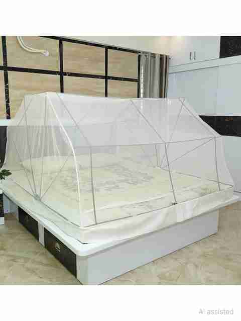comfort mosquito net 4FTX6.5FT Polyester Washable Adults Mosquito Net (Cream, Frame Hung) - Image 3