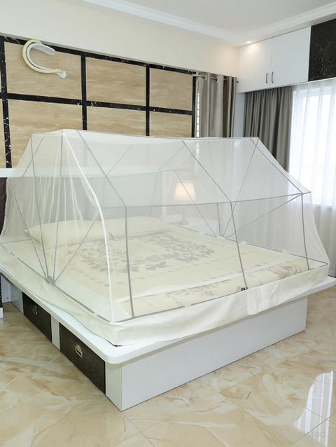 comfort mosquito net 4FTX6.5FT Polyester Washable Adults Mosquito Net (Cream, Frame Hung) - Image 4