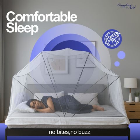 comfort mosquito net 4FTX6.5FT Polyester Washable Adults Mosquito Net (Cream, Frame Hung) - Image 8