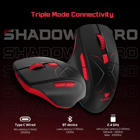 EVOFOX Shadow X Pro Wireless Gaming Mouse, 6400 DPI, Black - Image 6
