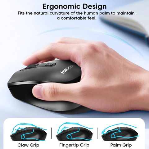 sounce Quantum | SNC-TOD23WLOPTCLMICEBLK Ergonomic Optical Gaming Mouse with 1600 DPI Precision Sensor, Silent Click Buttons, Smooth Scroll Wheel,500mAh Rechargeable Battery for Office Use With Bluetooth (2.4GHz Wireless, Black) - Image 7