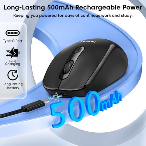 sounce Quantum | SNC-TOD23WLOPTCLMICEBLK Ergonomic Optical Gaming Mouse with 1600 DPI Precision Sensor, Silent Click Buttons, Smooth Scroll Wheel,500mAh Rechargeable Battery for Office Use With Bluetooth (2.4GHz Wireless, Black) - Image 8