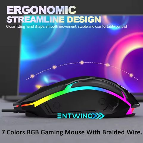 ENTWINO F-1 Gaming Mouse Wired For Computer Braided Wired Ambidextrous Optical Gaming Mouse (USB 2.0, Black) - Image 7