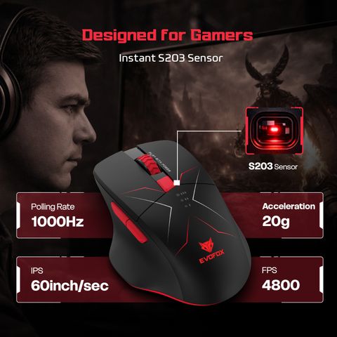 EVOFOX Shadow X Pro Wireless Gaming Mouse, 6400 DPI, Black - Image 7