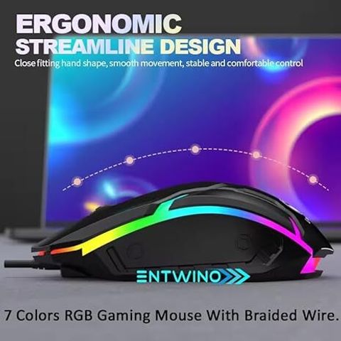ENTWINO M1_Gaming Mouse RGB Light Sports Wired Right Handed Optical Gaming Mouse (USB 3.0, Black) - Image 4
