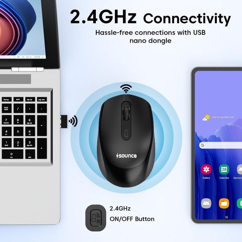 sounce Quantum | SNC-TOD23WLOPTCLMICEBLK Ergonomic Optical Gaming Mouse with 1600 DPI Precision Sensor, Silent Click Buttons, Smooth Scroll Wheel,500mAh Rechargeable Battery for Office Use With Bluetooth (2.4GHz Wireless, Black) - Image 6