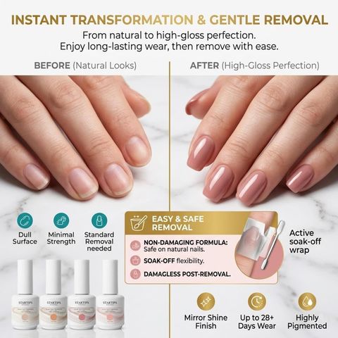 STARTIPS 9 in 1 Nude Gel Polish Kit with UV Lamp Base Top Cleanser Wipes Set (nude) - Image 4