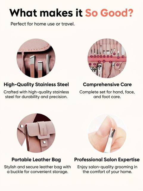 MINARA 16 In 1 Grooming, Manicure and Pedicure Kit Pink - Image 5