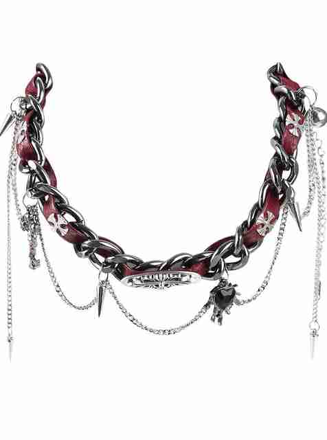 gustave Silver Black Leather Gothic Choker Necklace - Image 5