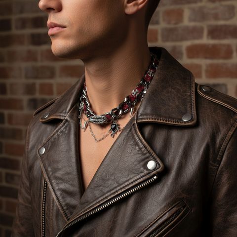gustave Silver Black Leather Gothic Choker Necklace - Image 7