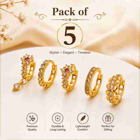 Luckyart Beads Brass Plated Brass Nose Ring (Pack of 5) - Image 5