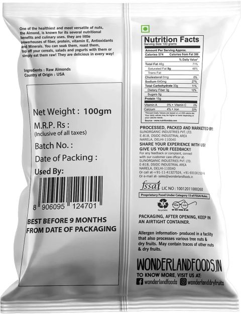 WONDERLAND Raw California Almonds 2x100g - Image 7