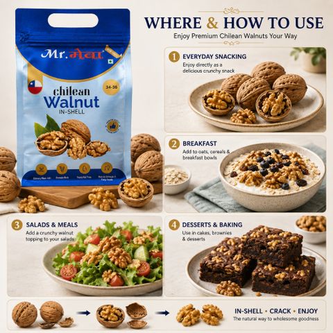 Mr.Meva Premium Chilean In-Shell Walnuts | Natural, Fresh & Crunchy Akhrot | Dry Fruits Walnuts (1 x 500 g) - Image 8