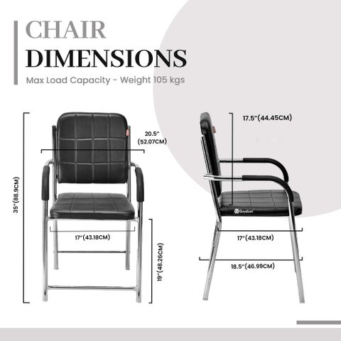 KITHANIA Office study Chair Executive Visitor Study with arm Rest Steel Frame Leather Office Visitor Chair (Black, Optional Installation Available) - Image 7