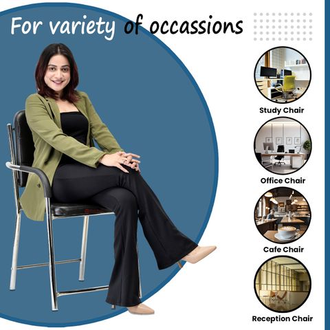 KITHANIA Office study Chair Executive Visitor Study with arm Rest Steel Frame Leather Office Visitor Chair (Black, Optional Installation Available) - Image 8