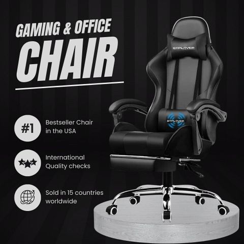 GTPLAYER Leatherette Office Adjustable Arm Chair (Black) - Image 4