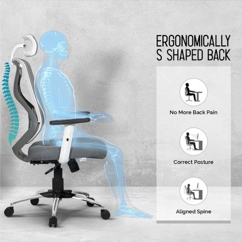 Da URBAN Merlion Grey-Z High Back Ergonomic Mesh Office Chair (Grey) - Image 5