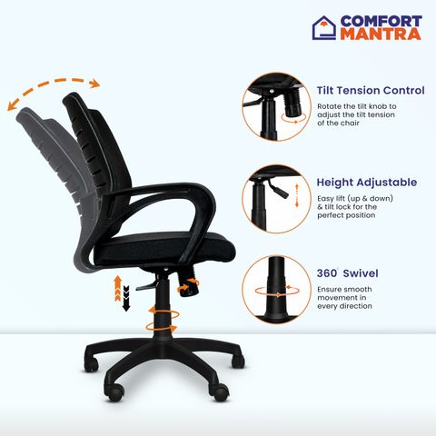 Comfort Mantra Bolt Ergonomic Office Chair Black - Image 6
