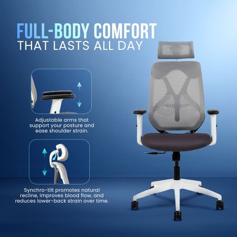 IAFA Ergolux High Back Ergonomic Office Chair, White - Image 6