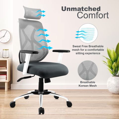 Astride Ergofit Ergonomic High Back Mesh Office Chair (Grey) - Image 7