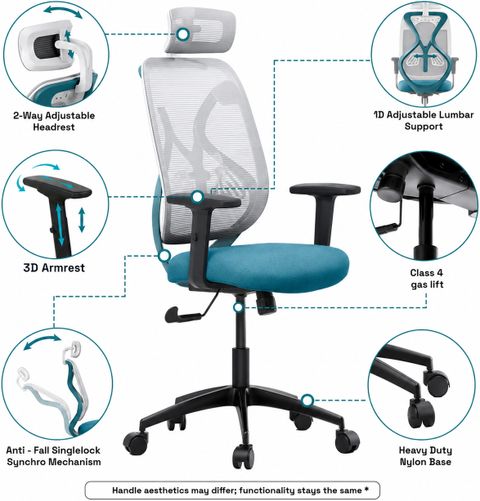 Wakefit Gravita Ergonomic Chair, Blue, DIY - Image 7
