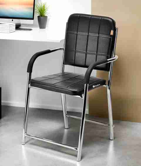 KITHANIA Office study Chair Executive Visitor Study with arm Rest Steel Frame Leather Office Visitor Chair (Black, Optional Installation Available) - Image 5