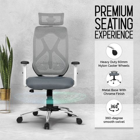 Da URBAN Merlion Grey-Z High Back Ergonomic Mesh Office Chair (Grey) - Image 7