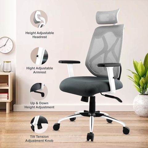 Astride Ergofit Ergonomic High Back Mesh Office Chair (Grey) - Image 4